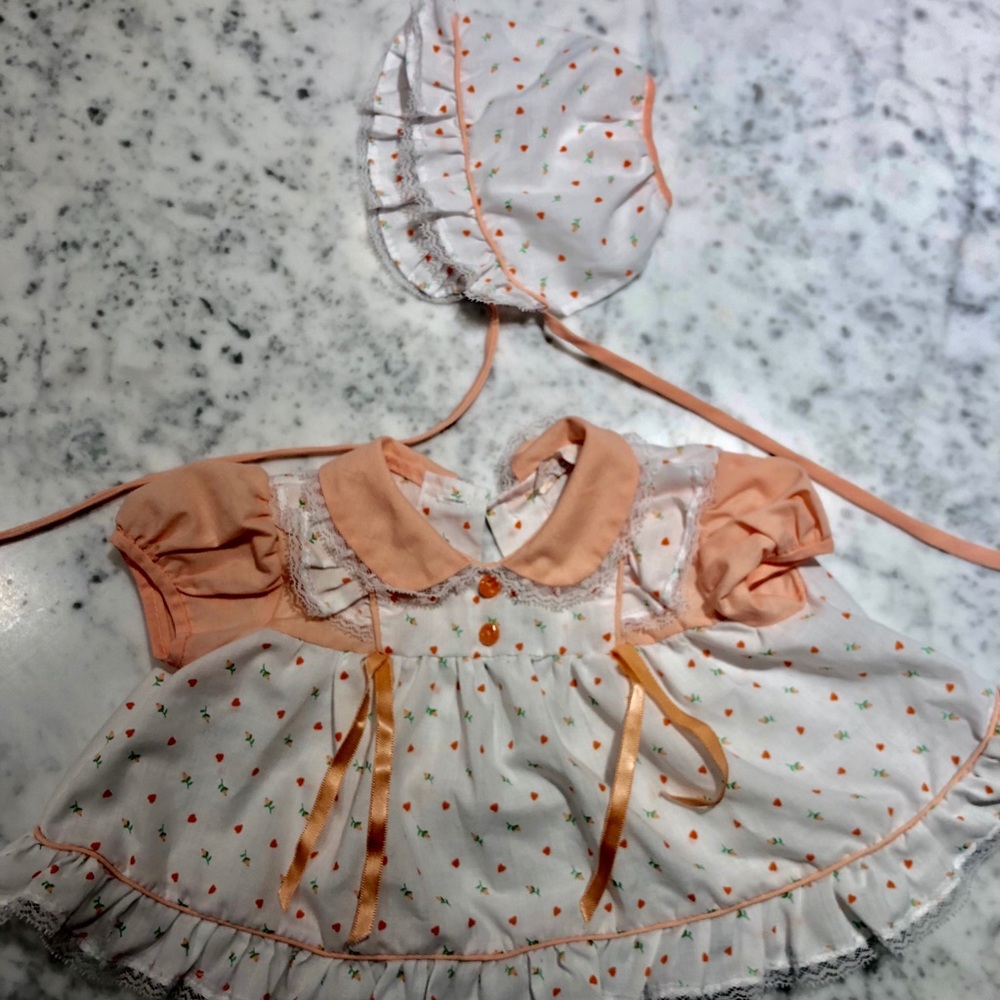 Sweet vintage baby girl bonnet and dress
